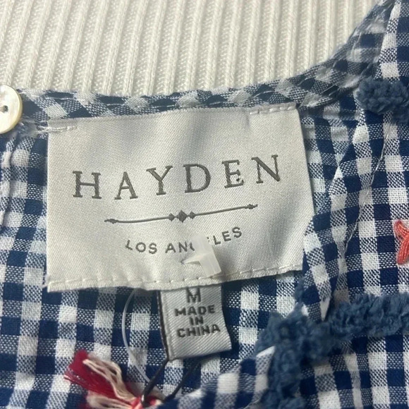 HAYDEN Los Angeles NWT Mini Dress Size MEDIUM Tassel Embroidered Gingham Pockets - Picture 6 of 13